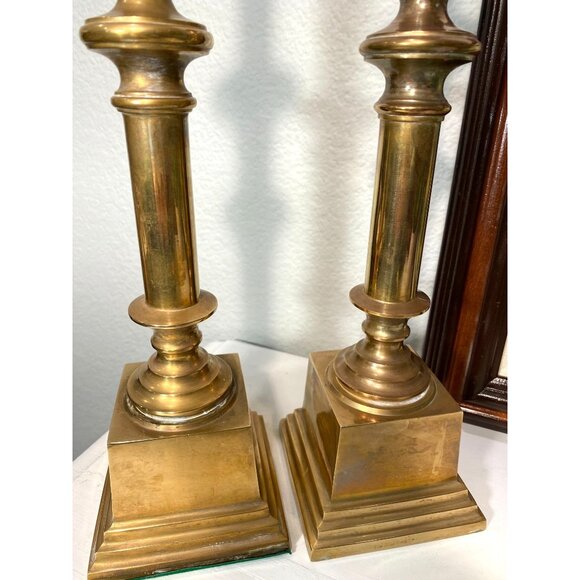 Vintage 12 Inch Brass Candles Holders Pair Heavy Base 1970s - Picture 9 of 9